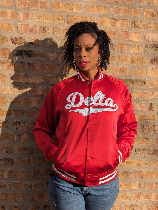 EXOSymbols DELTA Rhinestone Satin Bomber Jacker