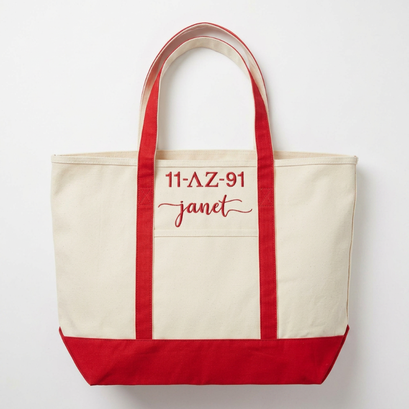Embroidered canvas tote bag for Delta Sigma Theta Sorority